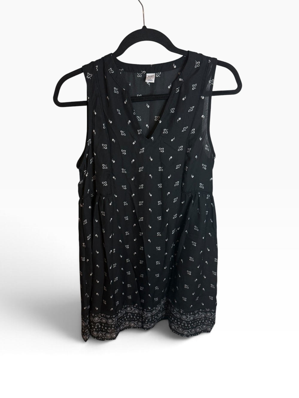 Old Navy Black and White Floral Sleeveless Mini Swing Dress